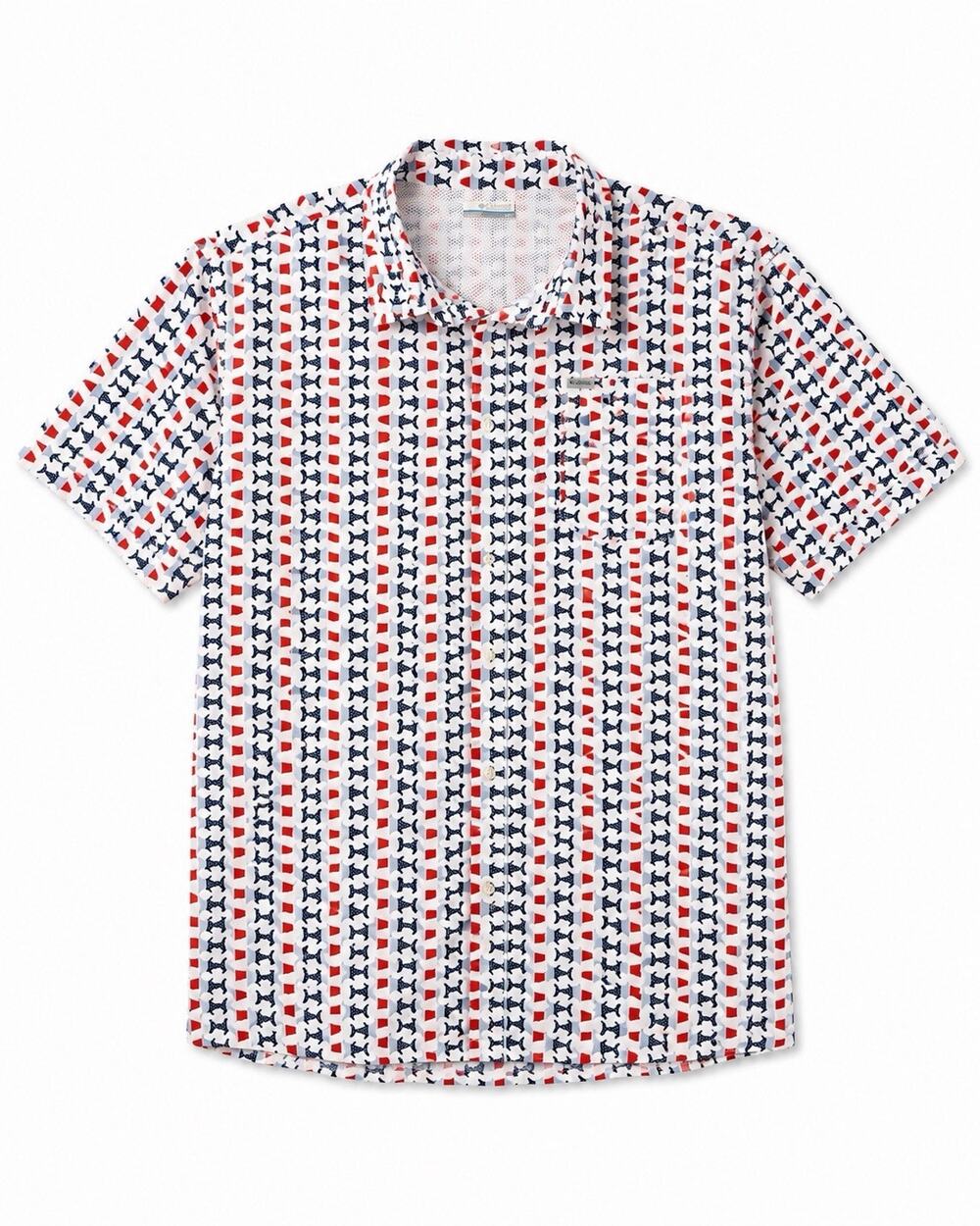 Columbia PFG Mens Shirt L White Patriotic Tuna All Print Fish Vented